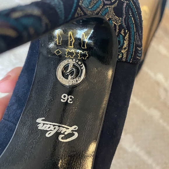 Navy Suede High Heels with Pattern - Picture 6 of 6